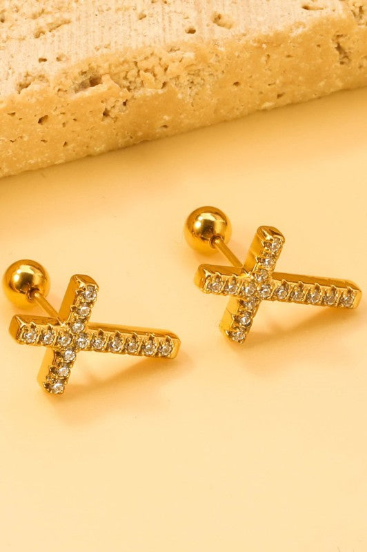 18k SS Cross Earrings