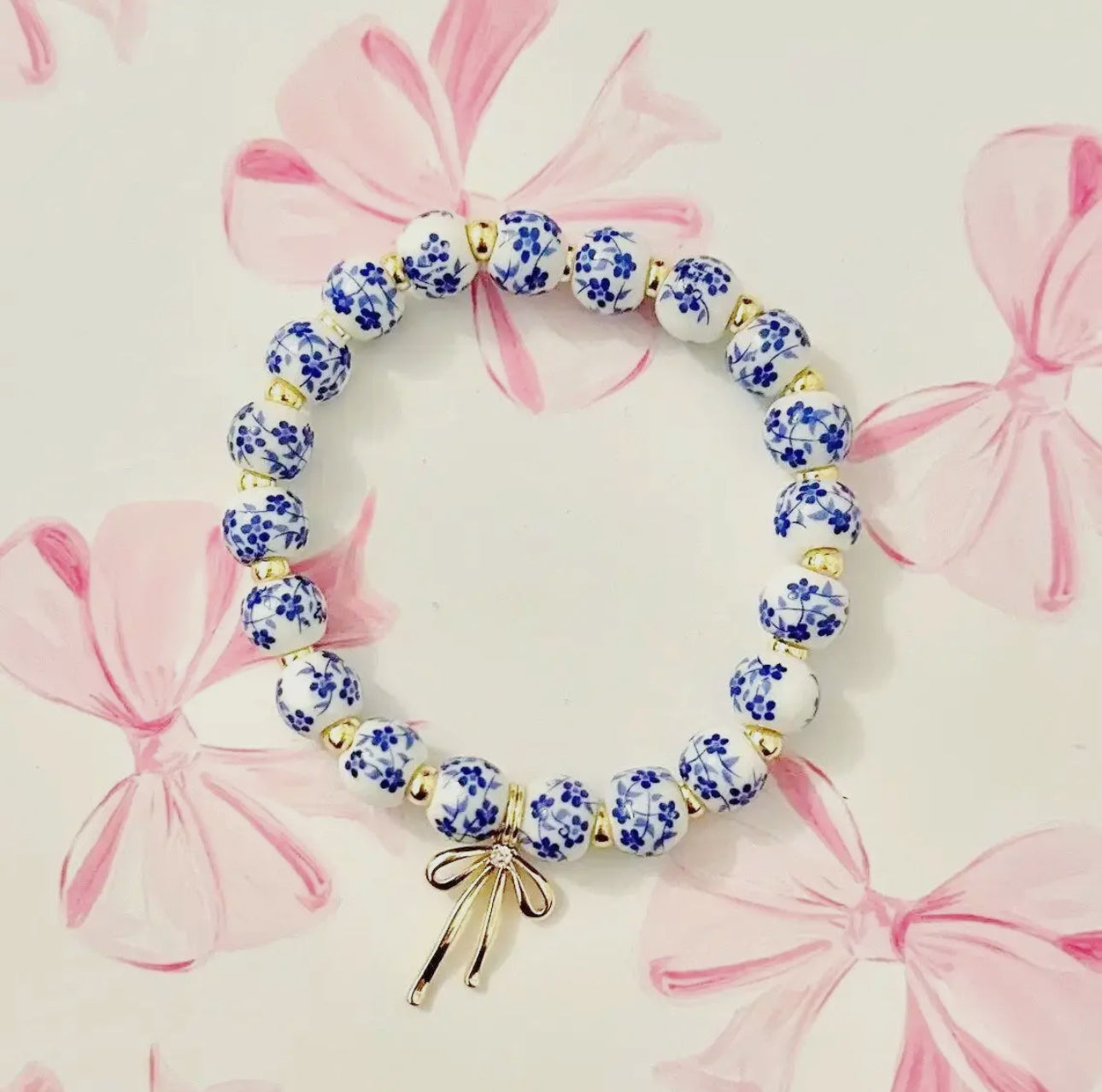 Bow charm porcelain bracelet