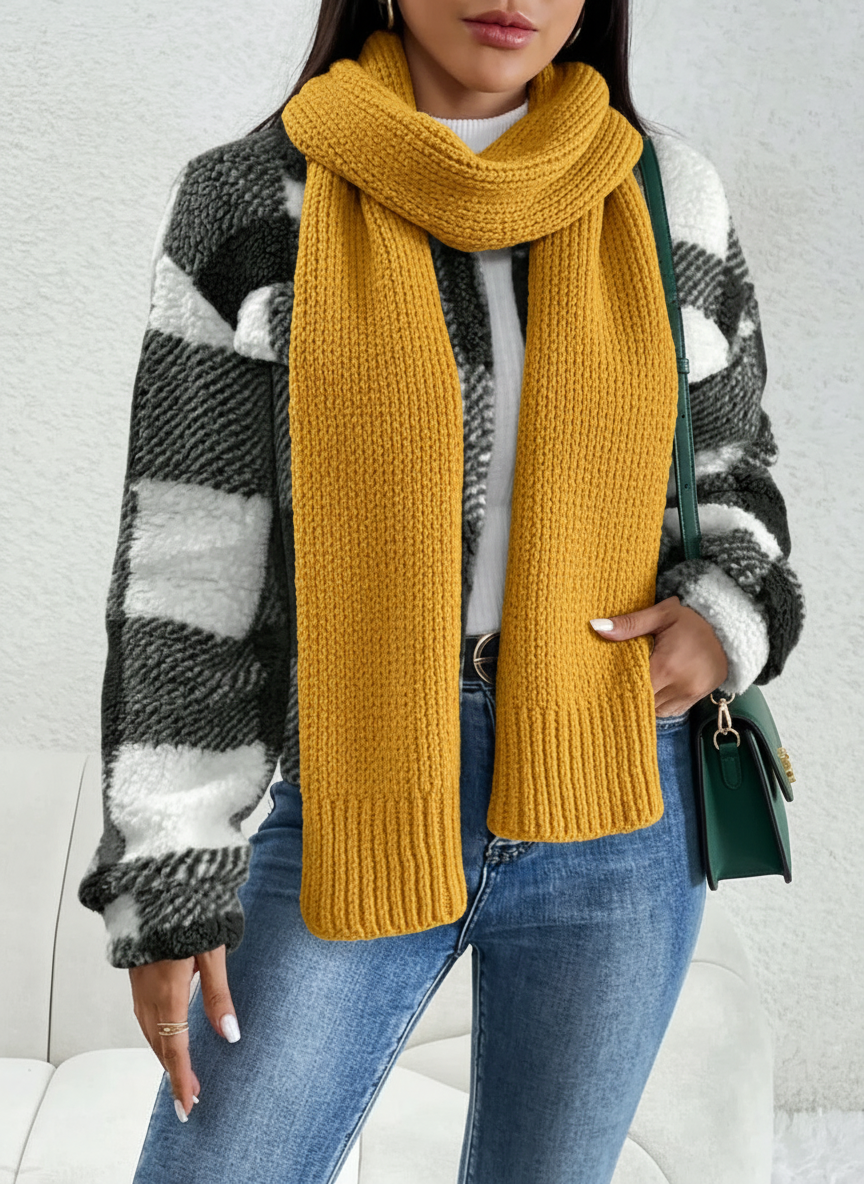 Decorative Pocket Flap Plaid Long Sleeve Jacket