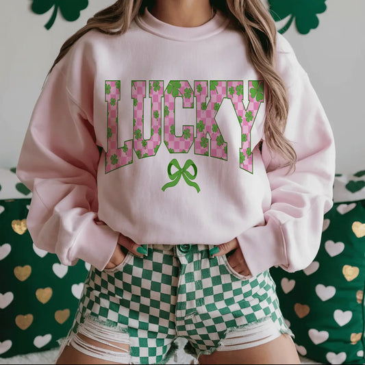 Lucky Bow Print Tee/Crew