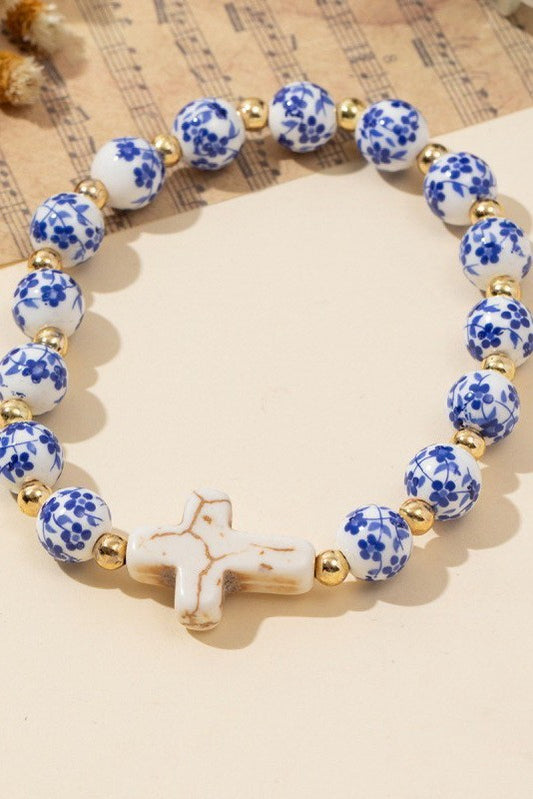 Cross charm porcelain bracelet
