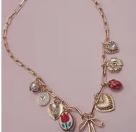 Charm necklace-heart floral bow