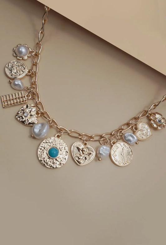 Charm necklace turq coin