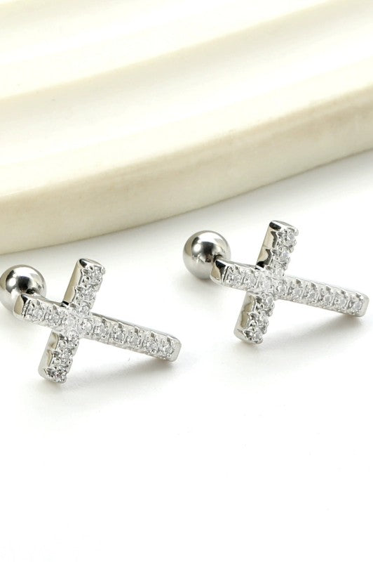 18k SS Cross Earrings