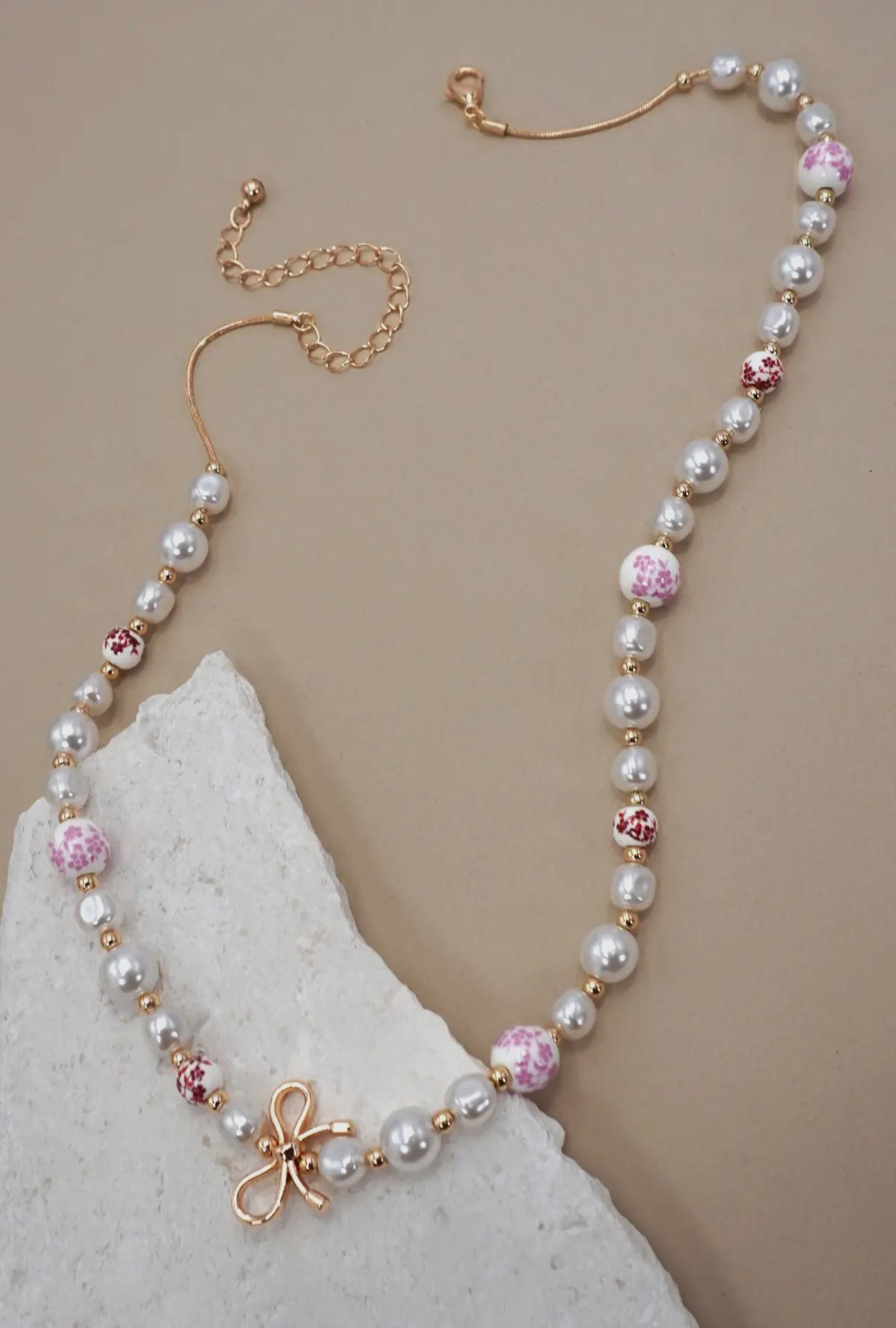 Pink ceramic porcelain pearl necklace