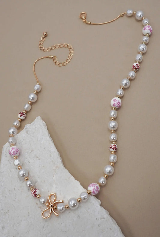 Pink ceramic porcelain pearl necklace