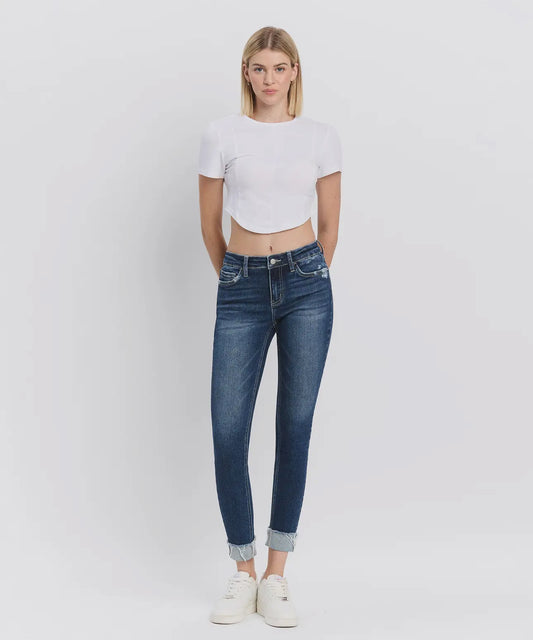 Lovervet-Mid Rise Cuffed Skinny Jeans