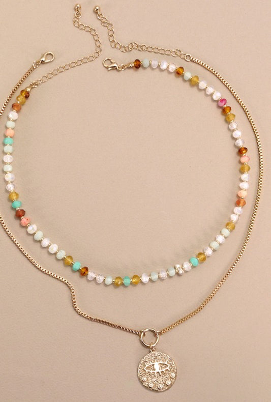 Glass Bead box chain Necklace